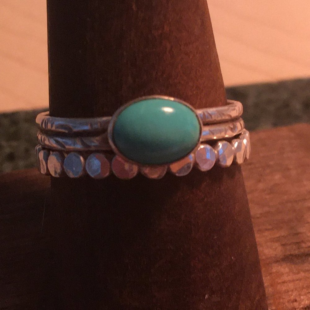Turquoise & Sterling Stacking Ring Set of 2 - Hand made & Like New